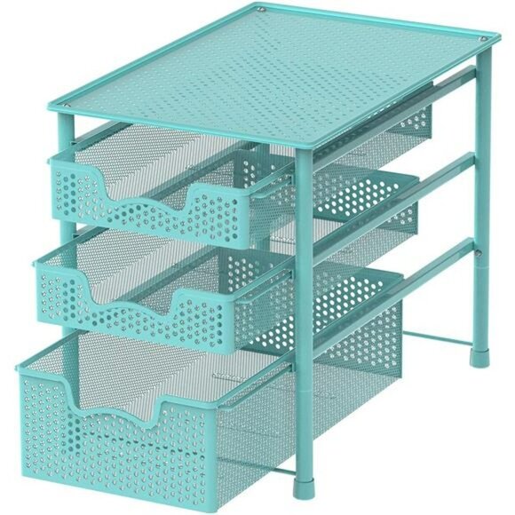 Simple Houseware Stackable 3 Tier Sliding Basket Organizer Drawer, Turquoise - Picture 1 of 6